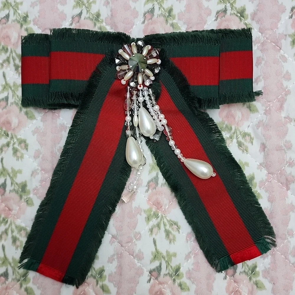 Gucci Iconic Bow Stripe Green Red Jewerly Brooch - Picture 9 of 14
